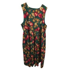 Womens Apple Pear Empire Waist Apron Midi Dress sz 16 Pockets Farmers Market
